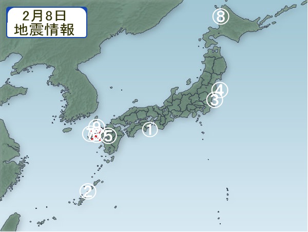 2月8日　地震分布図