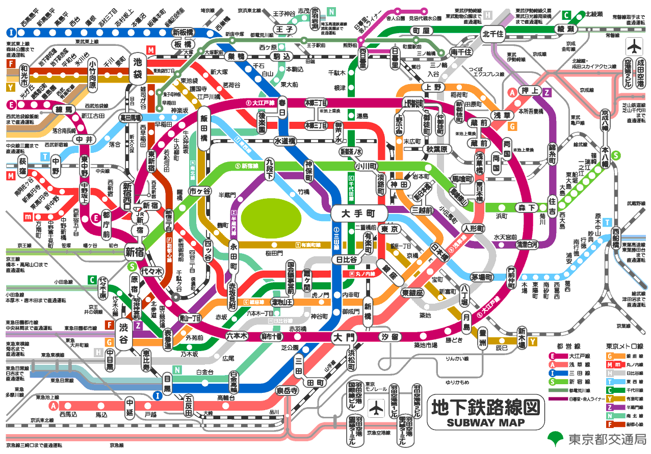 東京都内、地下鉄路線図